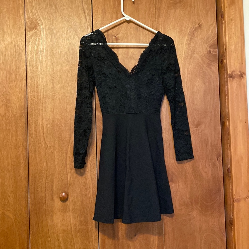 Black lace skater mini dress